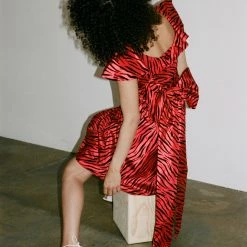 BATSHEVA Bow Dress In Red Zebra Dresses
