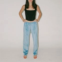 PRISCAVera Velour Track Pants In Dusty Blue Clothing