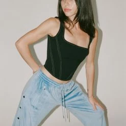 PRISCAVera Exposed Seam Corset Top In Black Clothing