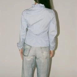 Our Legacy Ruffle Top In Atlantic City Stripe Poplin