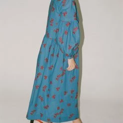 Caron Callahan Violetta Dress In Blue/Syrah