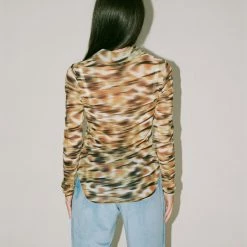 PRISCAVera Printed Mesh Button Down In Savanna Clothing