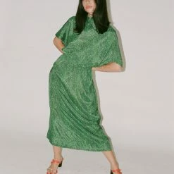No.6 Willa Dress In Green Glitter Clothing
