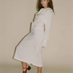 Tigra Tigra Zuzu Hand Embroidered Tropical Wool Skirt In White/Red