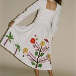 Tigra Tigra Hand-Embroidered Tropical Kantha Dress In White