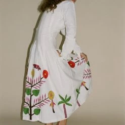 Tigra Tigra Hand-Embroidered Tropical Kantha Dress In White