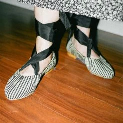 TRADEMARK Sylvie Gingham Ballet Flat In Black/Cream Shoes