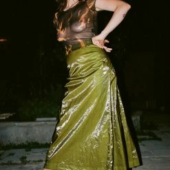 PRISCAVera Maxi Ramie Kilt In Olive