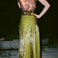 PRISCAVera Maxi Ramie Kilt In Olive