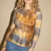 PRISCAVera Mock Neck Paneled Top In Hazel Dye