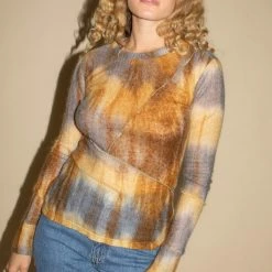 PRISCAVera Mock Neck Paneled Top In Hazel Dye