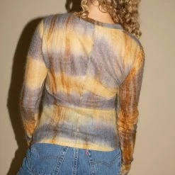 PRISCAVera Mock Neck Paneled Top In Hazel Dye