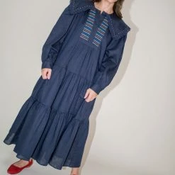 Clothing Sea NY Luna Linen L/S Dress In Navy