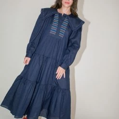 Clothing Sea NY Luna Linen L/S Dress In Navy