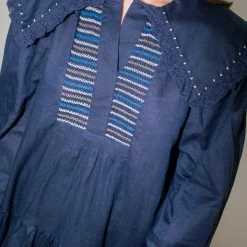 Clothing Sea NY Luna Linen L/S Dress In Navy