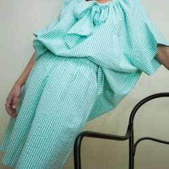 Clothing Desiree Klein Loew Culottes In Green Stripe Seersucker