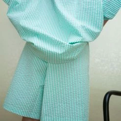 Clothing Desiree Klein Loew Culottes In Green Stripe Seersucker