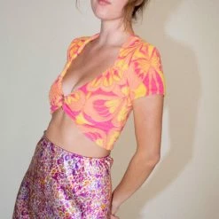 Clothing PRISCAVera Terry Crop Top In Pink Lemonade