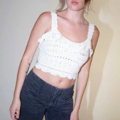 Sea NY Rylee Crochet Crop Top In Cream