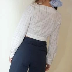 Maryam Nassir Zadeh Gia Wrap Top In Crimson Pinstripe Clothing