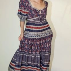 Sea NY Tasha Print Short Sleeve Tiered Dress In Navy