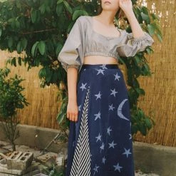 Maki Oh Silk Charmeuse "By Moonlight" Contrast Full Circle Skirt Clothing