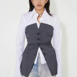Our Legacy Blazer Top In Ash Grey Pinstripe Clothing