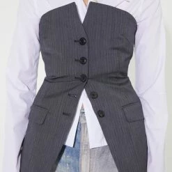 Our Legacy Blazer Top In Ash Grey Pinstripe Clothing