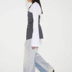 Our Legacy Blazer Top In Ash Grey Pinstripe Clothing