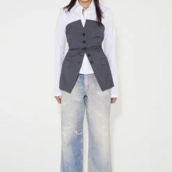 Our Legacy Blazer Top In Ash Grey Pinstripe Clothing