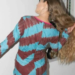 100% SILK Fetu Dress In Aqua/Burgundy Dresses